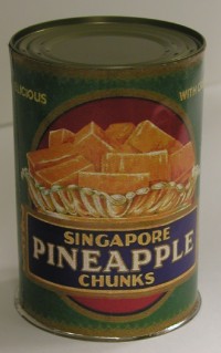 front of the pineapple tin