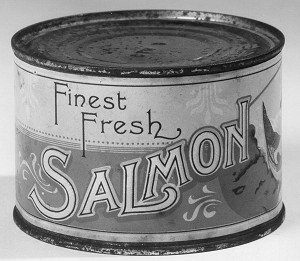 front of the salmon tin.